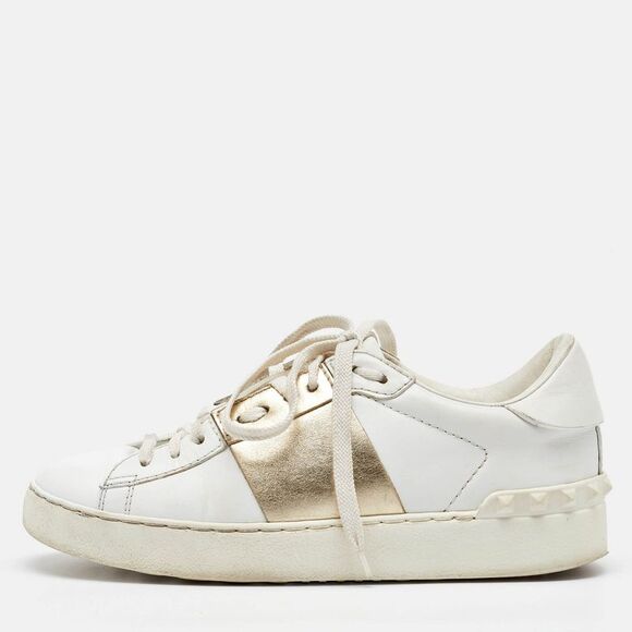 Valentino White/gold Leather Rockstud Low Top Sneakers Size 35.5,New Products : American Fashion Style Bags On Sale